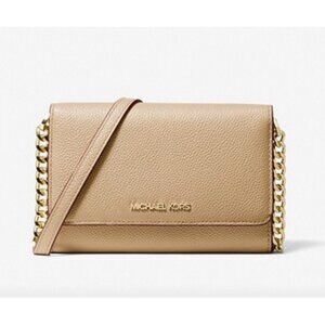 NWT Michael Michael Kors Jet Set Travel Pebbled Leather Crossbody Bag in Bisque